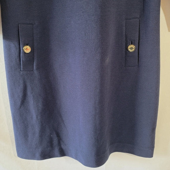 Lilly Pulitzer Charlene Shift Dress S Navy Blue Textured 3/4 Sleeve Minimalist - Picture 4 of 12